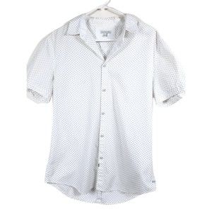 Calvin Klein Short Sleeved Button Down Shirt White w/ Tan Dots Mens Size Large